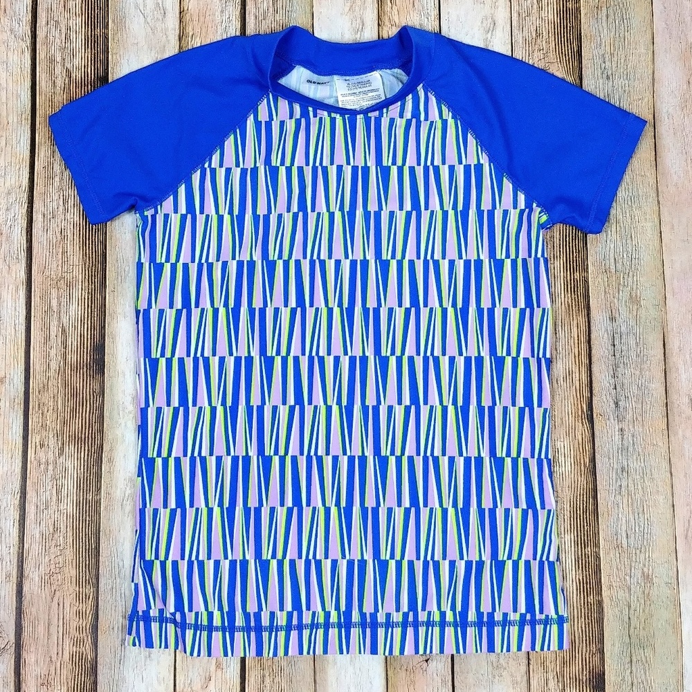 Old Navy Girl's Blue Pink Green Rashguard Swim Top